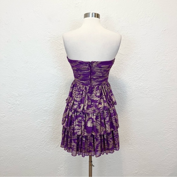 Y2k 90s Vintage Mini Dress Purple Gold Metallic Tiered Jodi Kristopher 5 - Picture 6 of 13